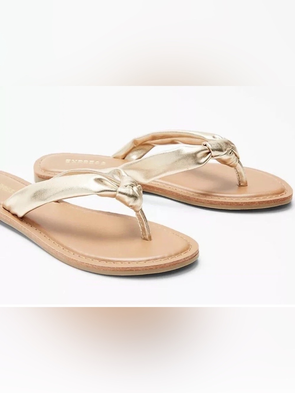 Express Metallic Gold Knot-Front Thong Sandals
